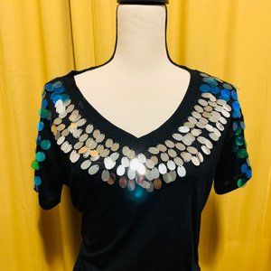 Vera & Lucy V-Neck Sequin Mermaid Top Sz S